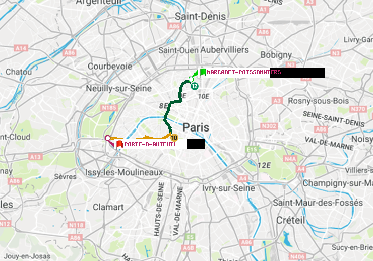 plan itinéraire ratp de Marcadet-Poissonniers à Porte d