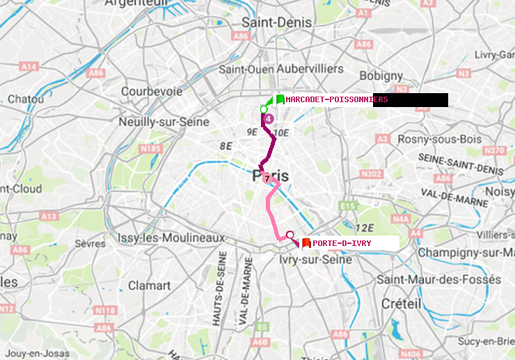plan itinéraire ratp de Marcadet-Poissonniers à Porte d