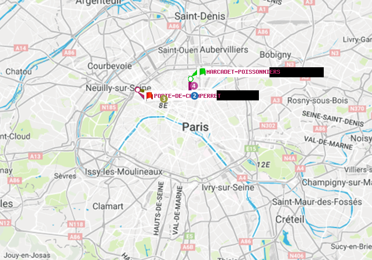 plan itinéraire ratp de Marcadet-Poissonniers à Porte de Champerret