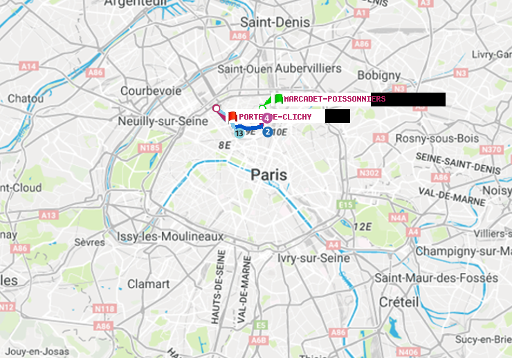 plan itinéraire ratp de Marcadet-Poissonniers à Porte de Clichy