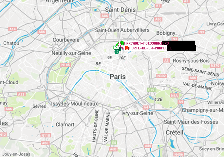 plan itinéraire ratp de Marcadet-Poissonniers à Porte de la Chapelle