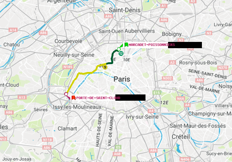 plan itinéraire ratp de Marcadet-Poissonniers à Porte de Saint-Cloud