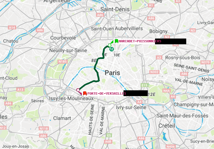 plan itinéraire ratp de Marcadet-Poissonniers à Porte de Versailles