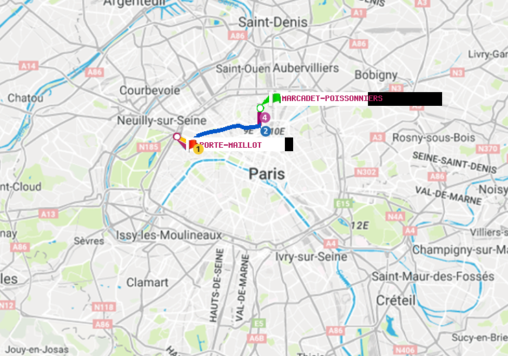 plan itinéraire ratp de Marcadet-Poissonniers à Porte Maillot