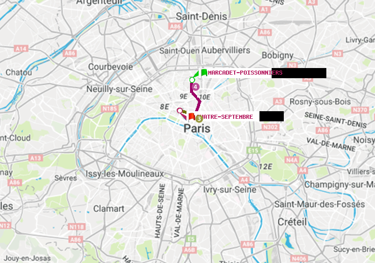 plan itinéraire ratp de Marcadet-Poissonniers à Quatre Septembre