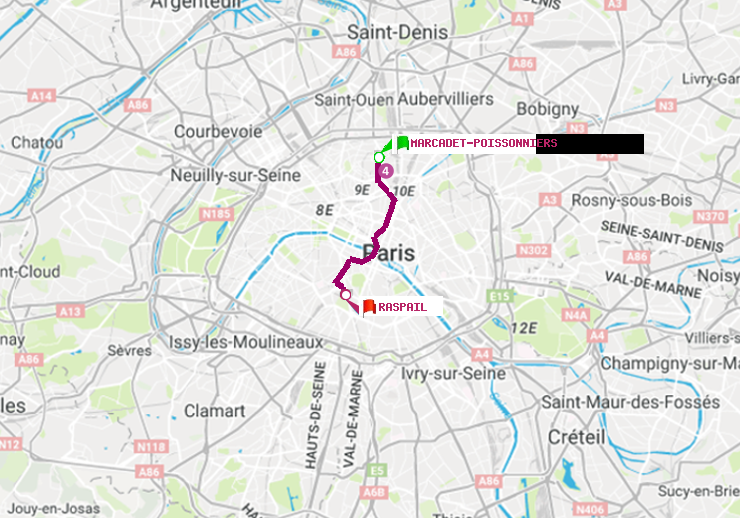 plan itinéraire ratp de Marcadet-Poissonniers à Raspail
