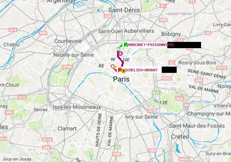 plan itinéraire ratp de Marcadet-Poissonniers à Richelieu-Drouot