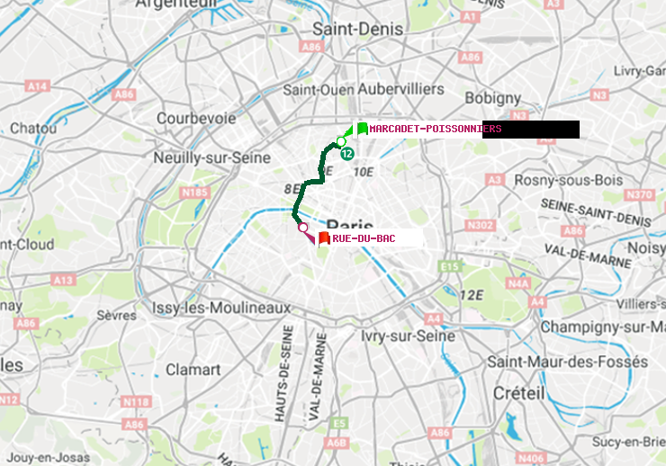 plan itinéraire ratp de Marcadet-Poissonniers à Rue du Bac