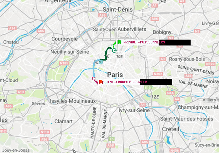 plan itinéraire ratp de Marcadet-Poissonniers à Saint-Francois-Xavier