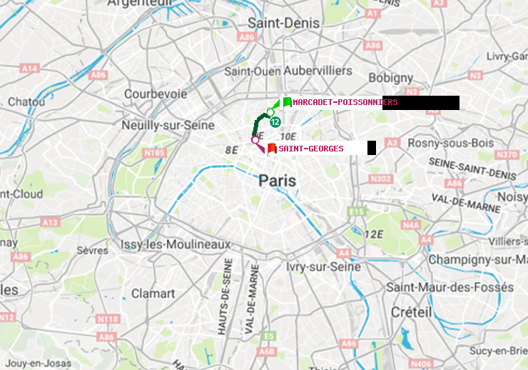plan itinéraire ratp de Marcadet-Poissonniers à Saint-Georges
