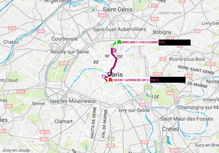 plan itinéraire ratp de Marcadet-Poissonniers à Saint-Germain des Prés