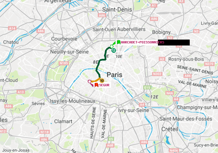 plan itinéraire ratp de Marcadet-Poissonniers à Ségur