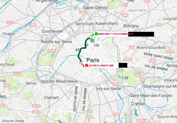plan itinéraire ratp de Marcadet-Poissonniers à Sèvres-Babylone