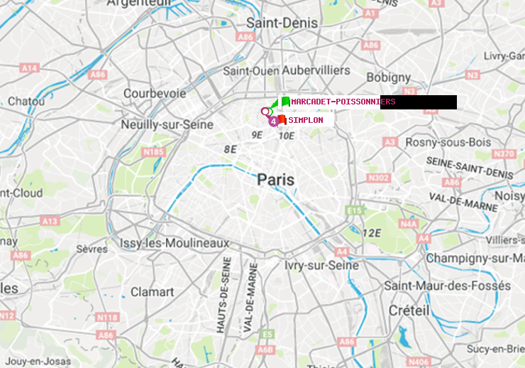plan itinéraire ratp de Marcadet-Poissonniers à Simplon