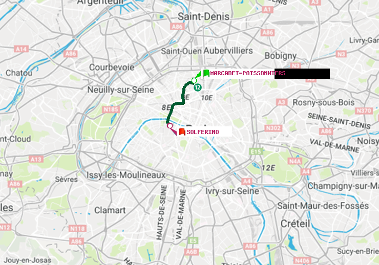 plan itinéraire ratp de Marcadet-Poissonniers à Solférino