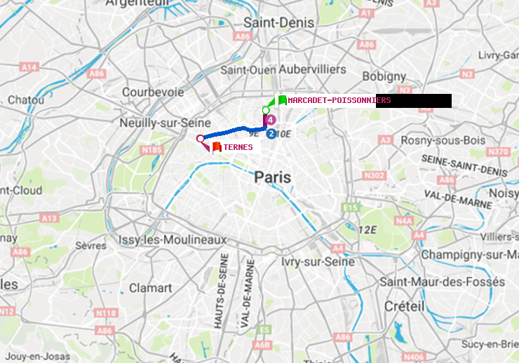 plan itinéraire ratp de Marcadet-Poissonniers à Ternes