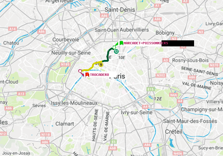 plan itinéraire ratp de Marcadet-Poissonniers à Trocadéro
