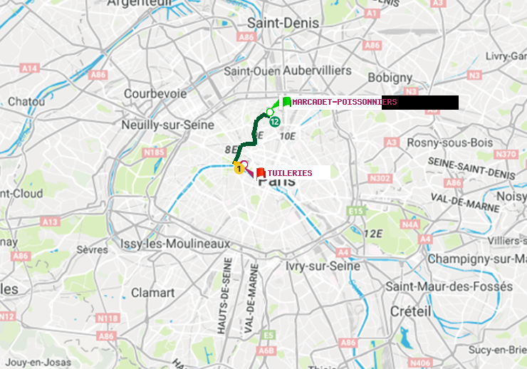 plan itinéraire ratp de Marcadet-Poissonniers à Tuileries