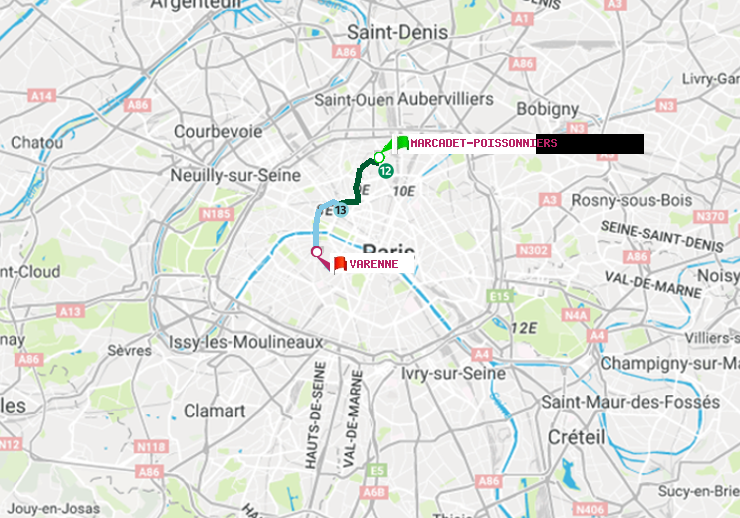plan itinéraire ratp de Marcadet-Poissonniers à Varenne
