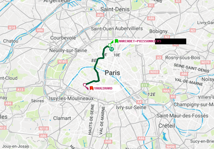 plan itinéraire ratp de Marcadet-Poissonniers à Vaugirard (Adolphe Chérioux)
