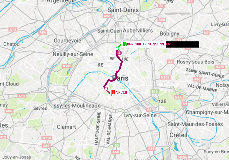 plan itinéraire ratp de Marcadet-Poissonniers à Vavin