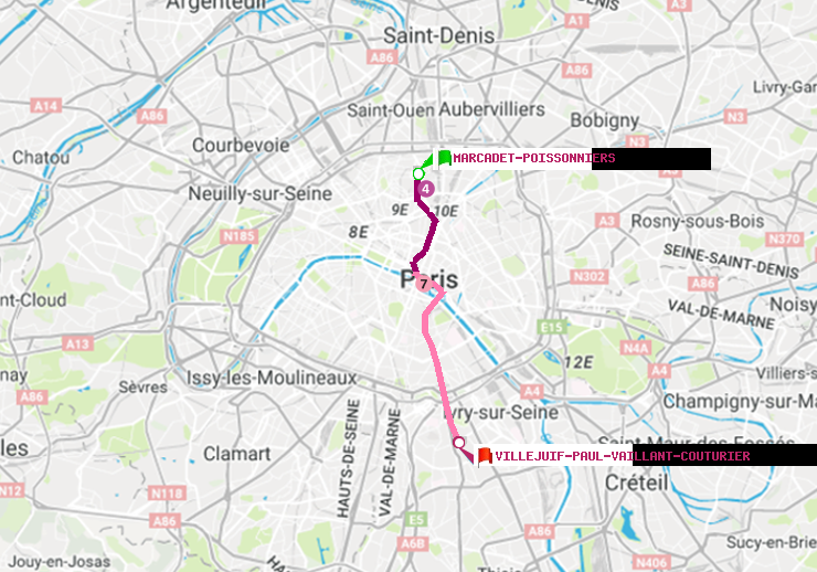 plan itinéraire ratp de Marcadet-Poissonniers à Villejuif-Paul Vaillant Couturier (Hôpital Paul Brousse)