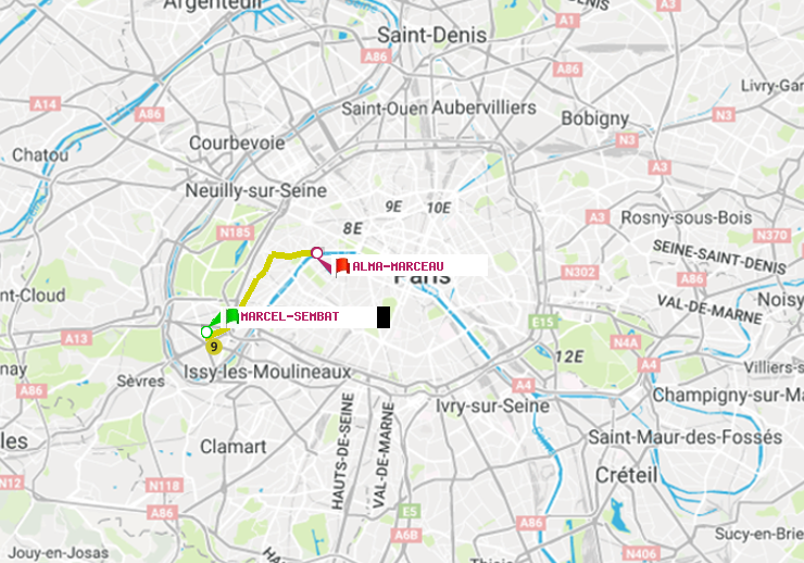 plan itinéraire ratp de Marcel Sembat à Alma-Marceau