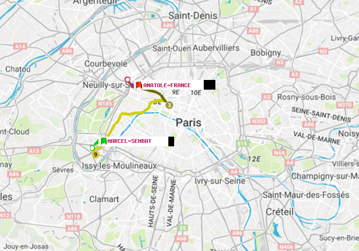 plan itinéraire ratp de Marcel Sembat à Anatole-France