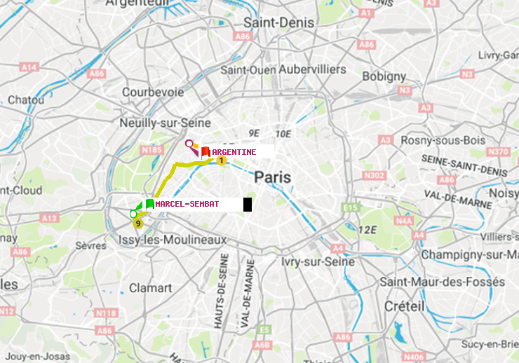 plan itinéraire ratp de Marcel Sembat à Argentine