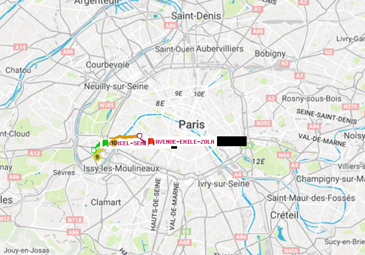 plan itinéraire ratp de Marcel Sembat à Avenue Emile-Zola