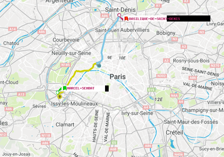 plan itinéraire ratp de Marcel Sembat à Basilique de Saint-Denis