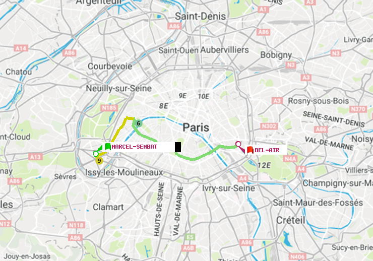 plan itinéraire ratp de Marcel Sembat à Bel-Air