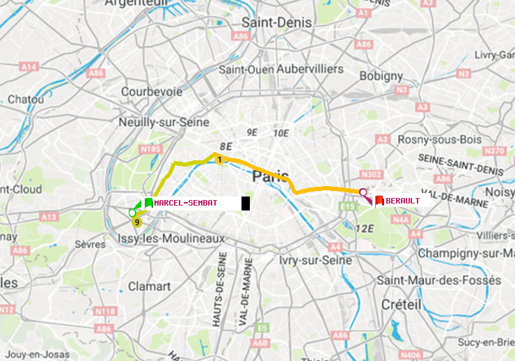 plan itinéraire ratp de Marcel Sembat à Bérault
