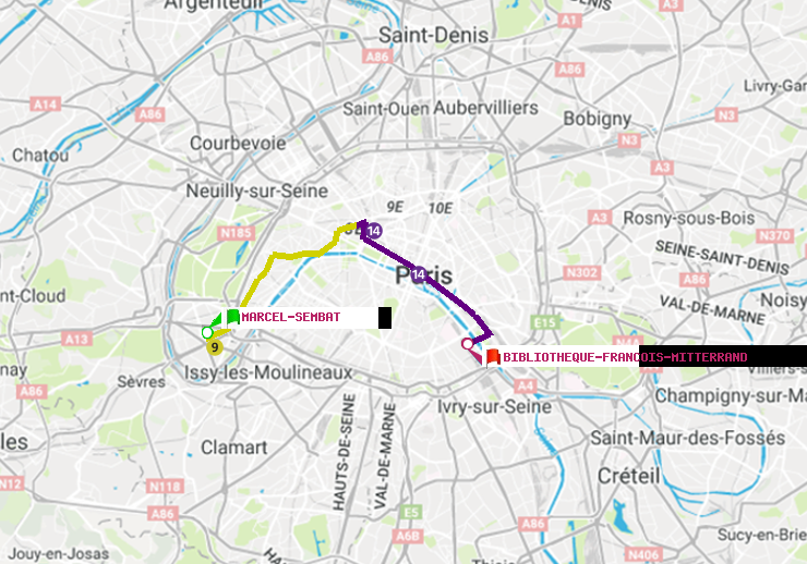 plan itinéraire ratp de Marcel Sembat à Bibliotheque-Francois Mitterrand