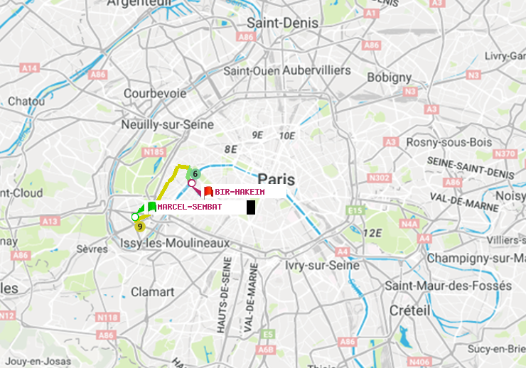 plan itinéraire ratp de Marcel Sembat à Bir-Hakeim (Grenelle)