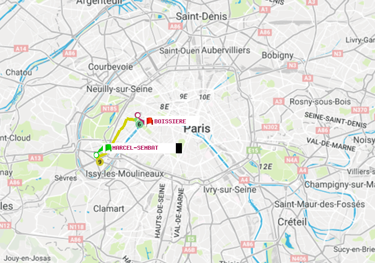 plan itinéraire ratp de Marcel Sembat à Boissière