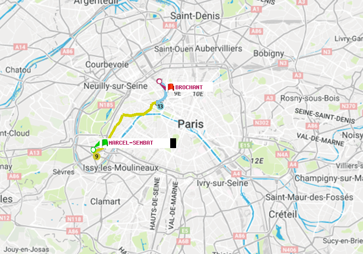 plan itinéraire ratp de Marcel Sembat à Brochant