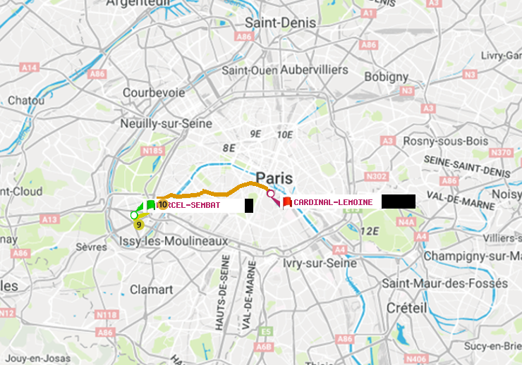 plan itinéraire ratp de Marcel Sembat à Cardinal-Lemoine