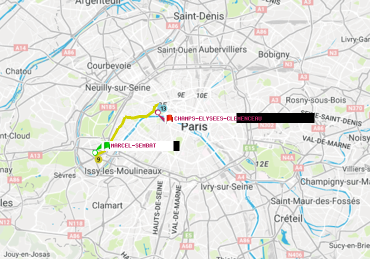 plan itinéraire ratp de Marcel Sembat à Champs-Elysées-Clémenceau