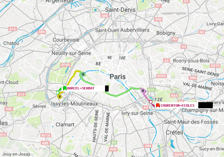 plan itinéraire ratp de Marcel Sembat à Charenton-Ecoles