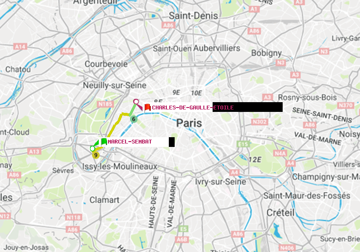 plan itinéraire ratp de Marcel Sembat à Charles de Gaulle-Etoile