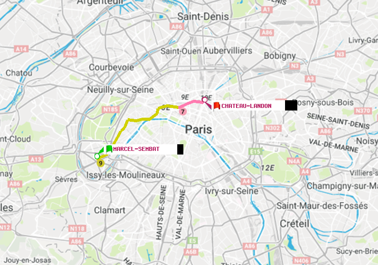 plan itinéraire ratp de Marcel Sembat à Château Landon