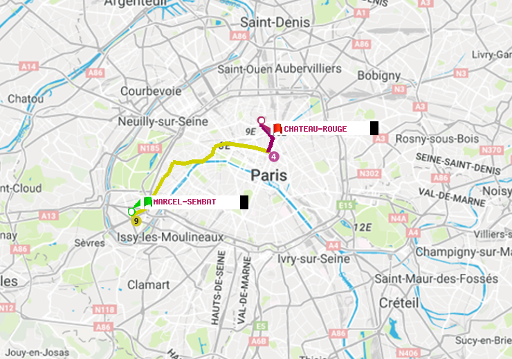 plan itinéraire ratp de Marcel Sembat à Château Rouge