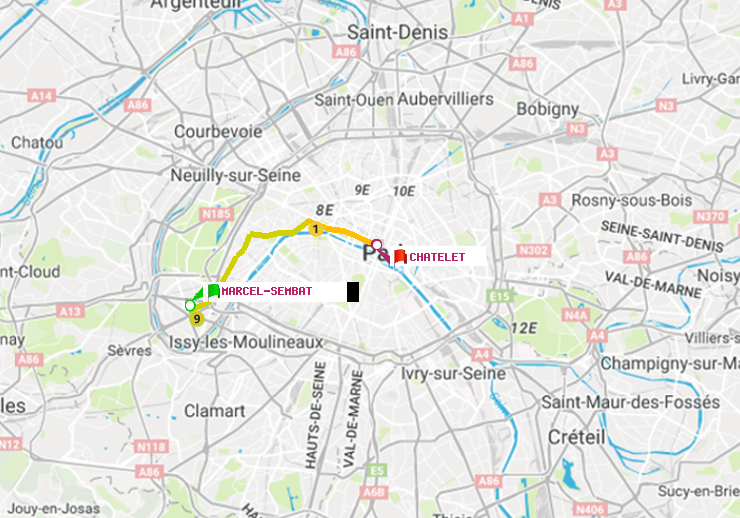 plan itinéraire ratp de Marcel Sembat à Châtelet