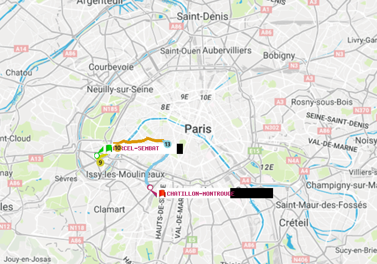 plan itinéraire ratp de Marcel Sembat à Châtillon Montrouge