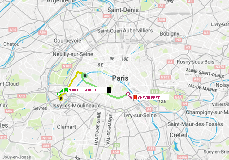 plan itinéraire ratp de Marcel Sembat à Chevaleret