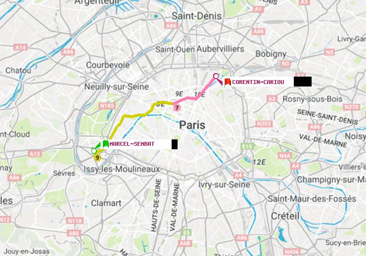 plan itinéraire ratp de Marcel Sembat à Corentin-Cariou