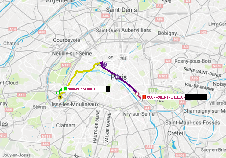 plan itinéraire ratp de Marcel Sembat à Cour Saint-Emilion