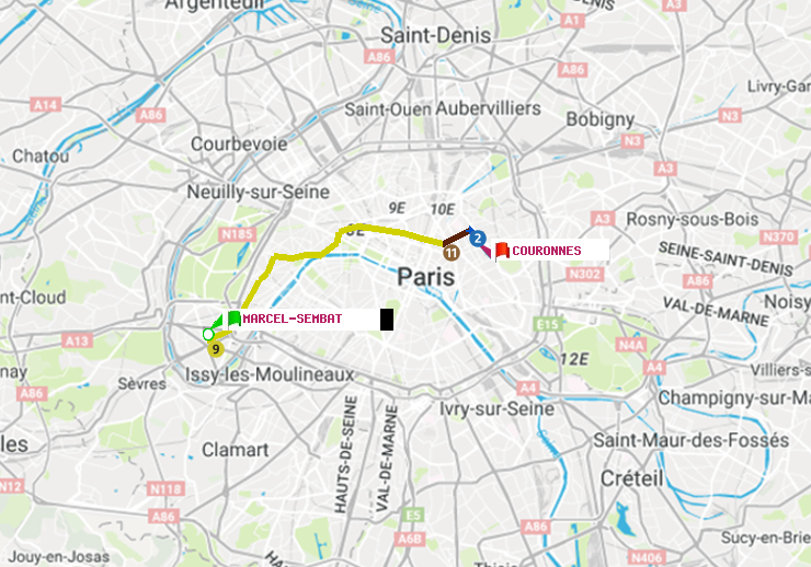 plan itinéraire ratp de Marcel Sembat à Couronnes