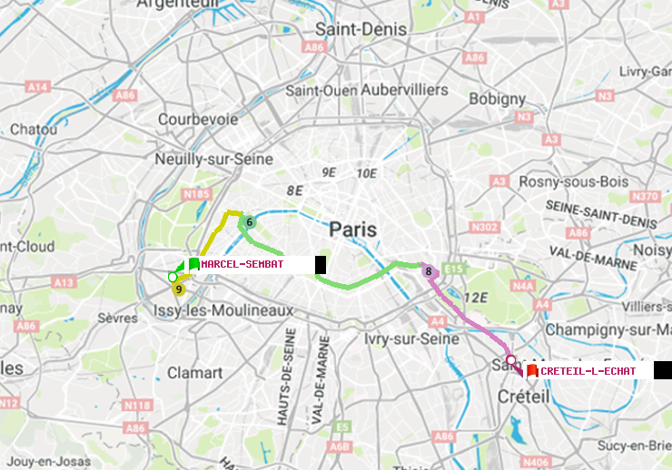 plan itinéraire ratp de Marcel Sembat à Créteil-L